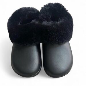Totes Black Faux Fur Clog Slippers Women’s Size 6 Cozy Indoor Outdoor